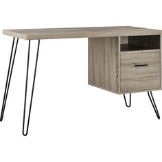 Landon Computer Desk with Open Compartment and 1 Drawer - Distressed Gray Oak - N/A Desk Modern Design, Solid Wood Writing Desk, Space Saving Desk, Modern Apartment Design, Modern Computer Desk, Retro Desk, Contemporary Desk, Grey Room, Solid Wood Desk