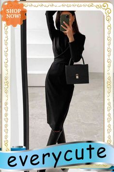 Fashion Long Sleeve Waist Midi Dress(4 Colors) Elegant Solid Color Winter Bodycon Dress, Chic Solid Color Bodycon Dress For Office, Chic Long Sleeve Bodycon Dress For Office, Chic Bodycon Midi Dress For Office, Chic Solid Color Bodycon Dress For Work, Elegant Winter Workwear Bodycon Dress, Fall Solid Color Sheath Midi Dress, Elegant Winter Bodycon Dress For Work, Long Sleeve Winter Office Dresses