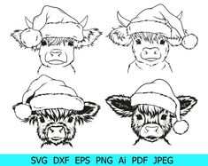 three pigs wearing christmas hats and one pig with a hat on it's head