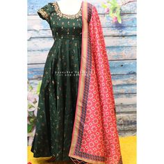 Chanderi,Indian Designer anarkali,Indian Stitched Dress for women, zardhosi maggam mirror work green Dress ,Indian Partywear Dress Duppatta Maggam Work For Long Frocks, Maggam Work Dresses For Women, Pattu Anarkali Dress, Green Dress Indian, Green Anarkali, Anarkali Dresses, Partywear Dresses, Dress For, Lehenga Designs Simple