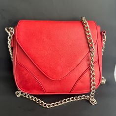 Danier Red Leather Bag, Leather Crossbody Bag, Red Leather Handbag,  8" width, 7" height.  In good vintage condition. Red Crossbody Flap Bag For Formal Occasions, Red Formal Clutch Flap Bag, Vintage Crossbody Bag With Chain Strap, Vintage Shoulder Bag With Chain Strap For Travel, Classic Red Shoulder Bag With Chain Strap, Red Evening Flap Bag With Detachable Strap, Vintage Satchel Shoulder Bag With Chain Strap, Red Flap Bag With Mobile Phone Pocket For Travel, Vintage Shoulder Bag With Chain Strap For Everyday Use