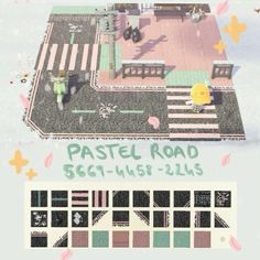 an advertisement for pastel road is shown in this graphic art style, with people walking on the sidewalk