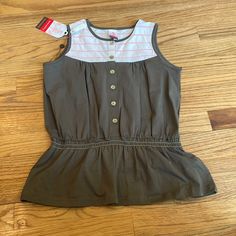 This New With Tag Sleeveless Top Is By Matilda Jane. It Is Size 12 And Brown/Army Green And Pink Accents. It Has Working Buttons, Elastic Around The Waist. So Cute! Cute Stretch Sleeveless Tops, Sleeveless Cotton Tops For Playtime, Summer Stretch Tops For Playtime, Casual Tank Top For Spring Playtime, Casual Spring Tank Top For Playtime, Casual Tank Top For Playtime In Spring, Sleeveless Summer Playwear Tops, Pink Stretch Top For Playtime, Sleeveless Tops For Playwear