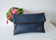 navy blue zip monogram clutches Blue Clutch Purse, Navy Clutch, Blue Clutch, Small Crossbody Purse