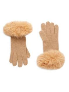 EXCLUSIVELY AT SAKS OFF FIFTH. Cut from soft cashmere, these warm gloves feature plush faux fur trim..Slip-on.Faux fur cuffs.Trim: Polyester.Cashmere.Fur type: Faux.Dry clean.Imported.SIZE.Length, about 11'.EXCLUSIVELY AT SAKS OFF FIFTH. Cut from soft cashmere, these warm gloves feature plush faux fur trim.Slip-onFaux fur cuffsTrim: PolyesterCashmereFur type: FauxDry cleanImportedSIZELength, about 11'.Accessories.Women's.Gloves & Mittens Fur Cuffs, Cashmere Gloves, Fur Trim, Saks Fifth, Saks Fifth Avenue, Camel, Faux Fur, Gloves, Cashmere