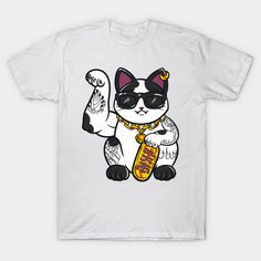 Lucky Money Cat, but buff! -- Choose from our vast selection of Crewneck and V-Neck T-Shirts to match with your favorite design to make the perfect graphic T-Shirt. Pick your favorite: Classic, Boxy, Tri-Blend, V-Neck, or Premium. Customize your color! For men and women. Cat Print Crew Neck T-shirt For Streetwear, Graphic Tee With Cat Print For Streetwear, White Graphic Tee With Cat Print, Trendy White T-shirt With Cat Print, Money Cat, Lucky Money, Cat Merchandise, Maneki Neko, Cat T Shirt