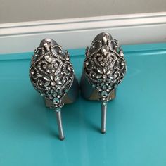 Only Tried On Excellent Condition Absolutely Stunning! I Wanted To Wear These For My Wedding But Too Big For Me Gorgeous Detail Satin Silver Material Badgley Mischka Shoes, Silver Material, Badgley Mischka, My Wedding, Shoes Women Heels, Diamond Earrings, Shoes Heels, Satin, Women Shoes