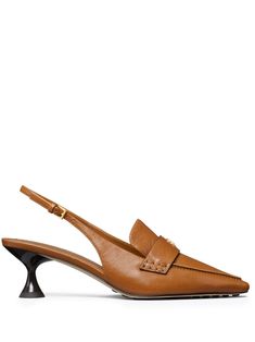 coconut brown nappa leather pointed toe gold-tone logo plaque signature Double T motif buckle-fastening ankle strap branded leather insole 55mm sculpted heel This piece comes complete with a protective dust bag. Tory Burch Georgia Pump, Luxury Calf Leather Kitten Heels With Heel Strap, Designer Brown Slingback Pumps With Pointed Toe, Luxury Brown Slingback Pumps With Heel Strap, Luxury Low Heel Slingback Pumps With Sculpted Heel, Designer Slingback Pumps With Removable Insole For Work, Luxury Leather Ankle Strap Kitten Heels, Luxury Leather Kitten Heels With Ankle Strap, Luxury Gold Leather Kitten Heels