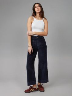 98% Cotton, 2% Spandex Corduroy Jean High Rise Wide Leg Large Front Pockets Cropped Flare 28" Inseam 📦 Free standard shipping on orders $150 or more 🛍️ Free in-store pick up at La Grange Flare Crop Jeans Outfit, Cropped Flare Jeans Outfit, Wide Leg Black Jeans, Cropped Jeans Outfit, Flare Jeans Outfit, High Rise Wide Leg Jeans, Corduroy Jeans, Travel Outfits, Cropped Flare Jeans