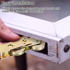 an image of a person opening a door with the words easy installation simply remove the damaged components and install our glass patio doors rollers