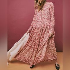 New Without Tags: Free People Pink Floral Sheer Dress- Size Xl Light And Airy Maxi Dress From Free People. Oversized Fit With A Drop Waist. Can Be Dressed Up Or Down. Light Pink With A Darker Pink Floral Pattern. Cute Buttons Down The Front That Can Be Worn Open Or Closed. Printed Long Sleeve Relaxed Fit Dress, Pink Floral Print Dress With Relaxed Fit, Bohemian V-neck Relaxed Dress, Relaxed Fit Long Sleeve Maxi Dress, Printed Relaxed Fit Dresses For Day Out, Relaxed Fit Printed Dress For Day Out, Oversized Long Sleeve Maxi Dress For Day Out, Long Sleeve Floral Print Maxi Dress For Daywear, Bohemian Maxi Dress For Fall With Relaxed Fit