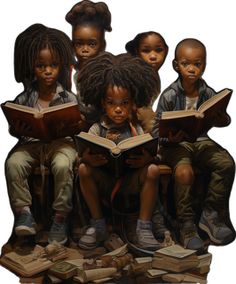 a group of children sitting next to each other reading books