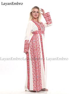 Embroidered Dress Thawb Abaya Kaftan. مطرزات شرقية عربية ثوب فلسطيني أثواب فلسطينية ثوب عربي تطريز فلسطيني - Etsy Saudi Arabia Eid Multicolor Embroidered Maxi Dress, Maxi Length Embroidered Dress For Eid, Long Embroidered Abaya For Eid, Eid Floral Embroidered Tunic Abaya, Eid Embroidered Maxi Dress In Multicolor, Multicolor Embroidered Floor-length Dress, Red Embroidered Long Sleeve Abaya, Traditional Long Abaya With Chikankari Embroidery, Fitted Embroidered Kaftan For Eid