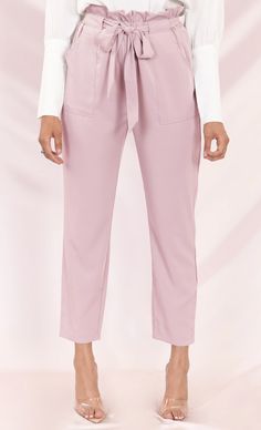 Urban Escape Baby Pink Tie Waist Loose Tapered Leg Pocket Trouser Pant – Indie XO Chic Tie Waist Bottoms For Workwear, Trendy Tie Waist Workwear Bottoms, Chic Workwear Bottoms With Tie Waist, Trendy Workwear Bottoms With Tie Waist, Trendy Paperbag Waist Bottoms For Work, Chic Tie Waist Pants For Workwear, Spring Business Casual Pants With Tie Waist, Solid Color Paperbag Waist Pants For Work, Spring Workwear Bottoms With Tie Waist