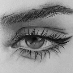 a drawing of an eye with long lashes