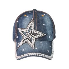 Beautiful handmade Star jeweled jean hat with brown leather adjustable strap. 2000s Hats, Y2k Hats, Y2k Hat, Star Hat, Elegant Bodycon Dress, Jean Hat, Hat Png, Cool Kids Clothes, Y2k Accessories