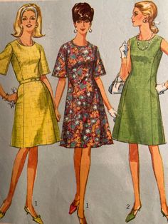 three women's dresses, one with short sleeves and the other with short sleeves