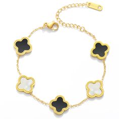 PRICES MAY VARY. ♣.《Idea》: Legend four-leaf clover symbolizes luck, one hundred thousand beads of clover can only find a four-leaf clover, four leaves respectively represent true love, health, reputation, wealth! ♣.《Product size》: The Clover Bracelet is 6.41 "+1.77" extension chain, adjustable extension chain design meets most wrist requirements. ♣.《Product Material》: High-quality stainless steel,anti-allergy,does not fade,Make your experience feel perfect. ♣.《Suitable for the crowd》: Nothing ma Elegant Christmas Bracelet Jewelry, Gold Plated Flower Shaped Bracelets As Gifts, Elegant Gold Bracelets For Christmas, Elegant Gold Christmas Bracelets, Christmas Gift Stainless Steel Jewelry, Black Gold-plated Bracelets, Trendy Bracelet, Bracelet Cute, Clover Bracelet