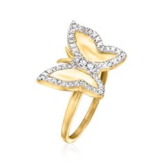 Ross-Simons - .11 ct. t. w. Diamond Butterfly Ring in 18kt Gold Over Sterling. Size 8. A dazzling rendition of one of nature's most beautiful creatures, this butterfly ring flaunts a glowing 18kt yellow gold over sterling silver wingspan illuminated by a shimmery border of .11 ct. t. w. round and round brilliant-cut diamonds. 1/2" wide. Diamond butterfly ring. Diamond birthstones are the perfect gift for April birthdays. Diamond Butterfly Ring, Diamond Butterfly, April Birthday, Diamond Birthstone, Butterfly Ring, Ring Diamond, Round Brilliant Cut Diamond, Beautiful Creatures, Round Brilliant