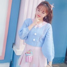 Material: Cotton. PolyesterSize Chart CM Size Bust Shoulder Length Sleeve One Size 96 50 48 40 Size Chart IN Size Bust Shoulder Length Sleeve One Size 37.80 19.69 18.90 15.75 Cute Light Blue Long Sleeve Sweater, Spring Kawaii Long Sleeve Sweater, Long Sleeve Spring Sweater For School, Kawaii Spring Sweater, Kawaii Cotton Sweater For Spring, Cute Long Sleeve Summer Sweater, Harajuku Style Pink Sweater For Spring, Cute Long Sleeve Sweater For School, Harajuku Sweater