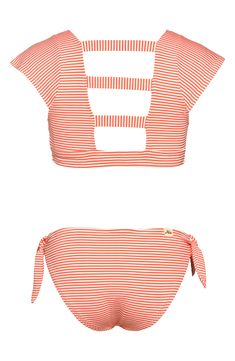 Let your kid make a splash in a two-piece swimsuit featuring a cute cap-sleeve top and hipster bottoms with side ties for added flair. Removable cups (sizes 10 and up) Lined 56% polyester, 35% nylon, 9% spandex Hand wash, line dry Imported Adjustable Swimwear For Summer Playwear, Red Short Sleeve Swimwear For The Beach, Red Short Sleeve Swimwear For Beach, Red Swimwear For Summer Playwear, Summer Short Sleeve Tankini For Swimming, Summer Swimwear With Upf 50+ For Playwear, Summer Poolside Tankini With Short Sleeves, Short Sleeve Tankini For Swimming, Sporty Summer Swimwear For Play