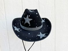 Galaxy Rhinestone Cowboy Hat, Super Star Cowgirl hat, Unisex Western Hat,Rodeo Festival Coachella  ★Available in color Pink, White. Black,HotPink, Brown,Red. ★Size: One size fits most Adults up to 22 inches in size. The circumference (inside) of the cowgirl hat is approx. 22 inches. To ensure the proper fit measure your head with a soft tape. This hat fits traditional hat sizes of 6 7/8, 7, and 7 1/8. ★Material: Hard felt Great for western birthday party, bachelorette, bride, cowgirl hat, cowboy, costumes, accessories, Nashville Bachelorette, music festival, tik tok, bridal, rodeo, disco rodeo, space cowboy, raves, and concerts Please Review you Rhinestone Fringe Bride Cowboy Hat in the Shop Policies Section of our Shop or Reach out to us about our Shop Policies! If you have any other ques Diy Bedazzled Cowboy Hat, Cowboy Hat Diy Ideas, Space Cowboy Hat, Space Cowboy Party Outfit, Star Cowgirl Hat, Sombrero Cowgirl, Sparkle Cowboy Hat, Concert Cowboy Hat, Birthday Cowgirl Hat