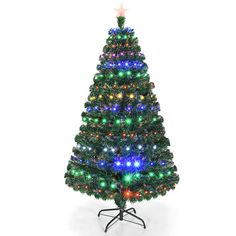 a small christmas tree with lights on it's sides and an upside down top