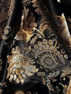 Batik Malaysia, Hawke Dragon Age, Black And Gold Aesthetic, Art Appliqué, Gold Aesthetic, Floral Damask, Italian Fabric, Neoclassical, Jacquard Fabric