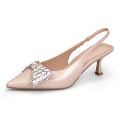 PRICES MAY VARY. Chic and Elegant Design: These slingback heels feature a pointed toe design, adding a touch of sophistication to any outfit. Rhinestone Butterfly Bow Embellishment: The toe is adorned with a sparkling rhinestone butterfly bow decoration, adding a glamorous accent to your ensemble. Durable Rubber Outsole: Walk confidently on any surface with the durable and non-slip rubber outsole, ensuring stability and traction. Comfortable Cushioning: Enjoy all-day comfort with the 3mm latex c Luxury Feminine Kitten Heels With 4-inch Heel, Luxury Wedding Kitten Heels With 4-inch Heel, Luxury Feminine Wedding Shoes With Low Heel, Beige Pointed Toe Slingback Pumps For Party, Elegant Pointed Kitten Heels For Party, Chic Beige Kitten Heels For Party, Beige Slingback Sandals With Pointed Toe For Party, Glamorous Pointed Toe Slingback Pumps For Formal Occasions, Beige Pointed Toe Slingback Sandals For Party