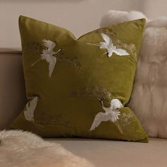 44232751087779|44232751218851 Botanical Boho Decor, Green Pillows On Bed, Living Room Pillow Ideas, Green And Blue Pillows, Couch Pillows Ideas, Patterned Pillows, Embroidered Pillows, Turkish Decor, Chinese Embroidered