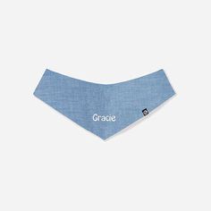 a blue bandana with the word grace printed on it