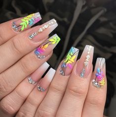 Crazy Acrylic Nails, Jade Nails, Rainbow Nail Art, Toe Nail Color, Tropical Nails, Stylish Nails Designs, Glow Nails, Unique Acrylic Nails, Gel Nail Design