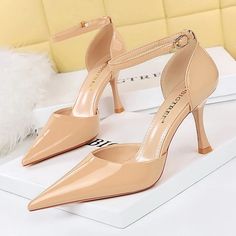 Nude Patent Leather High-Heels Glass Heels, Ankle Strap Shoes, Super High Heels, Kitten Heel Pumps, Womens Wedding Shoes, Leather High Heels, Nude Heels, Party Shoes, Buy Shoes