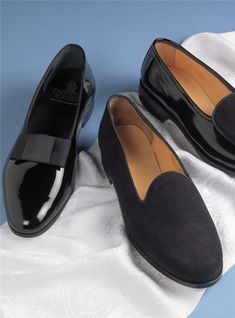 The Pump in Black Patent - The Ben Silver Collection Formal Patent Leather Loafers With Glossy Finish, Elegant Formal Loafers With Goodyear Welted, Sleek Patent Leather Formal Loafers, Sleek Patent Leather Loafers For Formal Events, Sleek Patent Leather Loafers For Formal Occasions, Black Glossy Finish Loafers With Round Toe, Classic Glossy Finish Formal Loafers, Black Dress Shoes With Glossy Finish And Round Toe, Black Glossy Finish Loafers For Formal Occasions