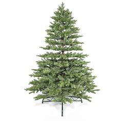 a small christmas tree on a stand against a white background