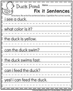 the worksheet for sentence writing with words and pictures to help students learn how to write