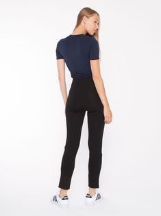 Black Ponte Knit Slim Leg Pant I Ripley Rader Chic Comfort Stretch Tapered Leg Pants, Chic Bottoms With Elastic Waistband And Minimal Stretch, Sleek High Rise High Stretch Pants, Sleek High Stretch High Rise Pants, Sleek High Rise High Stretch Bottoms, Modern High Rise Fitted Pants, Chic Straight Pants With Comfort Stretch, Chic Straight Comfort Stretch Bottoms, High Rise 4-way Stretch Versatile Pants