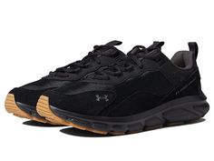 Under Armour Charged Verssert - Men's Shoes : Black/Black/Black : Start your day with a good run wearing the sporty and super comfy Under Armour Charged Verssert Running shoes. The Under Armour Charged Verssert is a perfect combination of style and comfort that will keep you relaxed all day long. Textile and synthetic upper. Textile and synthetic upper. Textile lining and insole. Textile lining. Lace-up closure. EVA sockliner provides soft, step-in comfort. Pull loops for easy wear and removal. Mens Shoes Black, Sneakers Athletic, Sole Shoes, Hoka Running Shoes, Easy Wear, Shoes Black, Womens Sneakers, Sneakers Fashion, Black Shoes