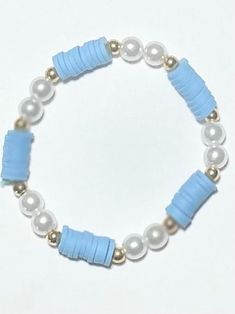 Clay Bead Bracelet - Etsy Blue Bracelet Ideas Clay Beads, Flat Bead Bracelet Patterns, Bracelet Designs Clay Beads, Cute Bracelets To Make With Clay Beads, Y2k Bracelets Clay Beads, Friendship Bracelet Ideas Clay Beads, Ideas For Making Bracelets, Bead Clay Bracelets, Dance Clay Bead Bracelet