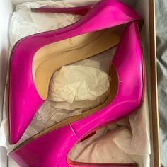 39.5 Fuchsia So Kate’s. Worn Once, In Great Condition. Pictures Provided Of Bottom Of The Shoe. Designer Pink Heels With 4-inch Heel, Pink Heels With Red Sole, Hot Pink Pumps, Pink Nike Shoes, Louboutin So Kate, Christian Louboutin So Kate, So Kate, Pink Nike, Pink Pumps