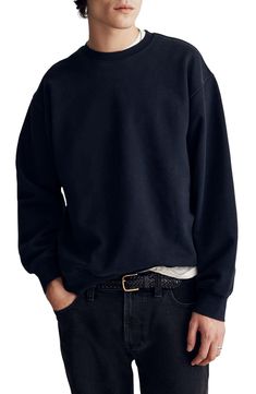 Inspired by vintage styles of the early '90s, this sweatshirt is made from supersoft brushed terry fleece with dropped shoulders and a slightly tapered waist. It's garment-dyed, meaning it gets its color at the fiber stage for a mellow, heathered effect. Crewneck 85% cotton, 15% polyester Machine wash, tumble dry Imported Relaxed Fit Crew Sweatshirt With Ribbed Waistband, Washed Black Hoodie With Ribbed Cuffs And Crew Neck, Washed Black Relaxed Fit Sweater For Fall, Washed Black Sweatshirt With Ribbed Cuffs For Winter, Winter Washed Black Sweatshirt With Ribbed Cuffs, Fall Crew Sweatshirt In Washed Black, Washed Black Relaxed Fit Long Sleeve Sweatshirt, Washed Black Crew Neck Sweatshirt With Ribbed Cuffs, Washed Black Relaxed Fit Crew Sweatshirt