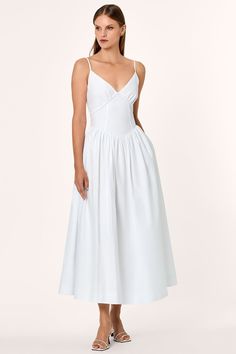 V-neck Dress With Ruched Bodice For Daywear, Elegant Fitted V-neck Dress For Daywear, Summer V-neck Dress With Boned Bodice, White Midi Dress With Pleated Bodice And Sweetheart Neckline, V-neck Midi Dress With Pleated Bodice, Fitted V-neck Unlined Dresses, Feminine White Midi Dress With Lined Bodice, White Midi Dress With Boned Fitted Bodice, Lined V-neck Midi Dress With Fitted Bodice