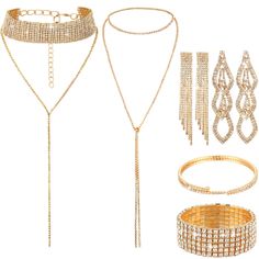 PRICES MAY VARY. Chic jewelry set: you will get 3 types of women's crystal rhinestone jewelry, including 2 pieces of crystal long tassel choker necklaces, 2 pieces of crystal bracelets and 2 pairs of crystal dangle earrings, which can meet your daily and party needs; One of the necklaces is a chain without a clasp, allowing you to easily change the style and DIY your own necklace Delicate and shiny: the crystal chain choker necklaces bracelets earrings are characterized by the shiny crystal rhin Bangles Diamond, Necklaces Crystal, Necklaces Long, Rhinestone Jewelry Set, Crystal Cuff Bracelet, Long Tassel Necklace, Layered Choker Necklace, Bridal Accessories Jewelry, Rhinestone Choker Necklace