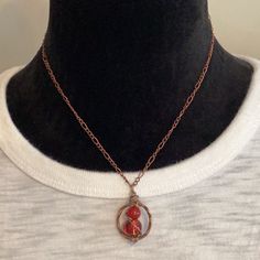 Handmade By Shelly, One Of A Kind Fashion Jewelry. Brand New. 16” Copper Chain With Two Red Glass Beads With Wire Wrap. Pendant Is Approximately 3/4” In Size. 11924 Red Dangle Necklaces With Lobster Clasp, Copper Beaded Necklace As Gift, Copper Necklaces With Round Beads For Gift, Copper Beaded Necklace For Gifts, Copper Beaded Necklace For Gift, Red Round Pendant Charm Necklace, Red Wire Wrapped Pendant Necklace, Adjustable Red Carnelian Necklace, Copper Wire Wrapped Necklace