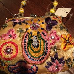 Yellow Flowered Beaded Bag Red Yellow, Yellow Flowers, Evening Bags, Mini Bag, Top Handle Bag, Bag Lady, Yellow, Red, Women Shopping