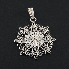 Sun Silver Filigree Pendant by BongeraFiligrana on Etsy White Spiritual Flower Pendant Jewelry, Spiritual White Flower Pendant Jewelry, Spiritual Filigree Flower Pendant Necklace, Spiritual Round Pendant Necklace With Filigree, Ornate White Gold Pendant Jewelry, White Gold Pendant Jewelry With Intricate Design, Nickel-free White Spiritual Jewelry, Handmade Spiritual Jewelry With Flower Pendant, Spiritual Nickel-free White Jewelry