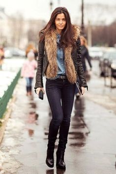 Natural Brown Rabbit Fur Brown Fur Vest, Winter Outfits Warm, Giovanna Battaglia, Moda Boho, Warm Outfits, Brunettes