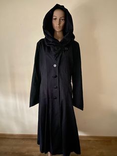 This is a lovely vintage long black cape coat with hood  Size M-L Measurements below  Shoulders 45cm Pit to pit 56cm Sleeve length 43cm  Length 116cm Vintage condition is very good  The mannequin in the pictures is size Xs and 170cm tall  Worldwide shipping included with tracking number Black Cape Coat, Mantel Cape, Black Cape, Coat With Hood, Cape Coat, Long Black, Tracking Number, Favorite Outfit, Cape