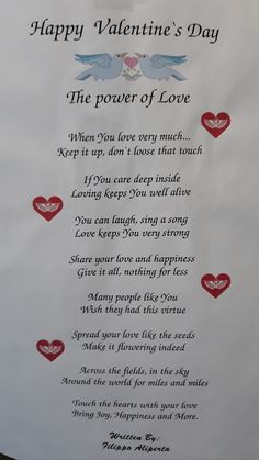 a valentine poem written on a sheet of paper with hearts in the shape of two doves