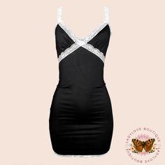 Black Bodycon Mini Dress With White Floral Lace Trim. Super Soft, Comfy And Very Stretchy. Available In Small-Large Recommended Size Range: Small: 2-6 Medium: 6-10 Large: 10-14 -92% Polyester 8% Spandex -Versatile -Form Fitting Dress Tags: Black Babydoll Dress, Goth, Y2k, Lace Dress, Bodycon, Grunge, Alt, 90s, Mini Dress, Slip Dress, Pastel, Fairycore, Dreamy Cute Grunge Dresses, Y2k Grunge Dress, Y2k Lace Dress, Black Lace Slip Dress, Grunge Dresses, 90s Mini Dress, Black Bodycon Mini Dress, Y2k Mini Dress, Black Babydoll Dress